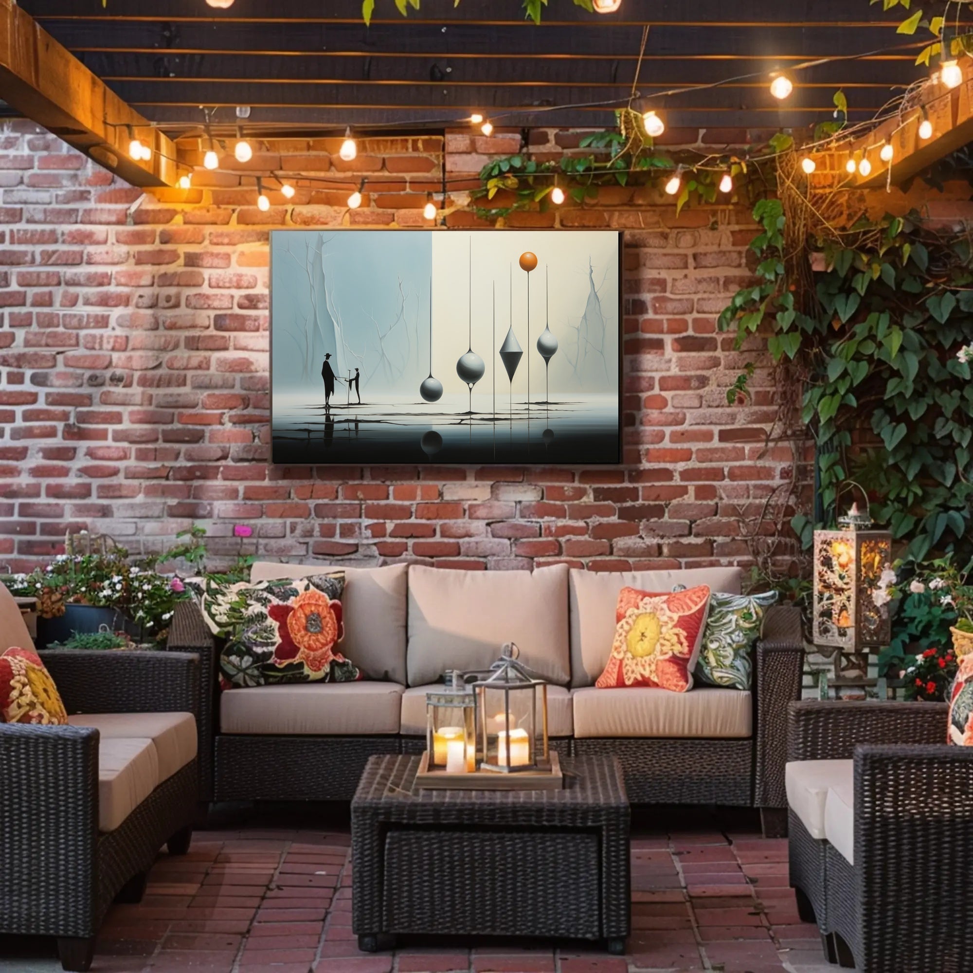 Surreal Silhouettes on Reflective Surface Artistic Poster