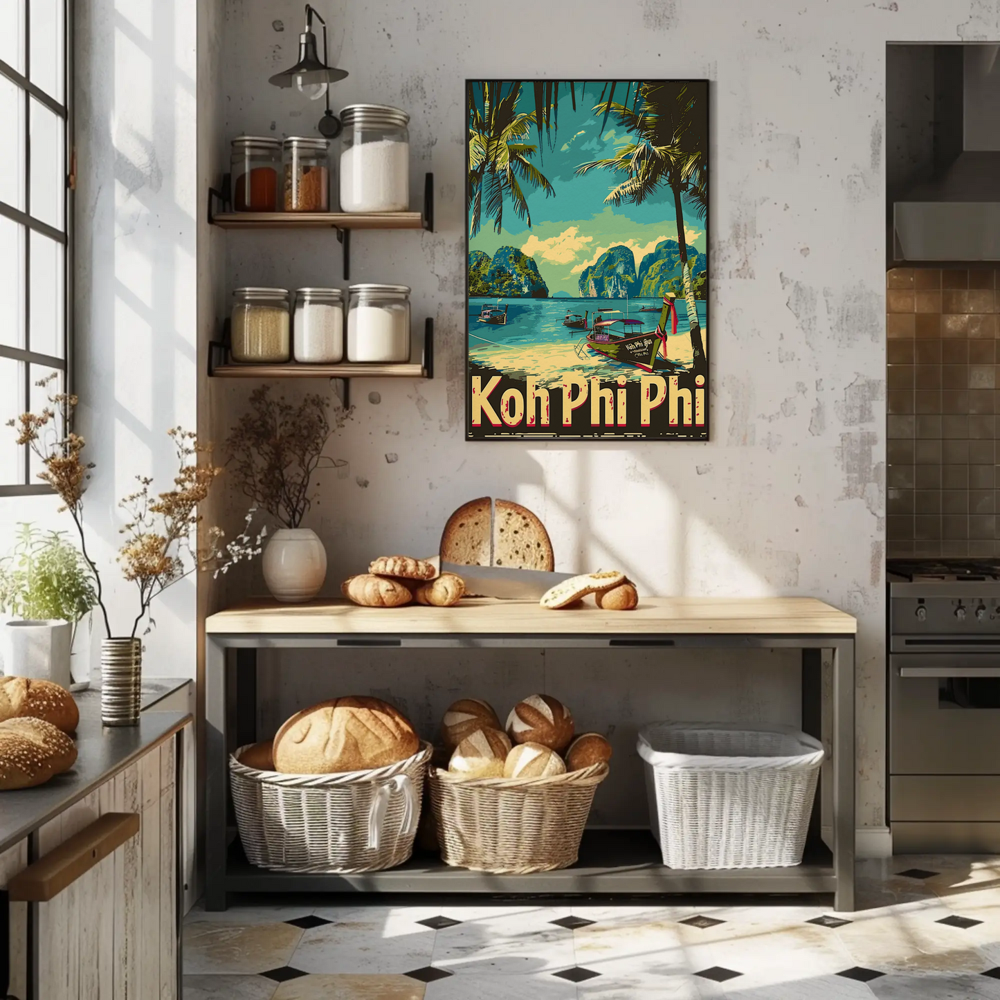 Koh Phi Phi Longtail Boats Thailand Travel Poster