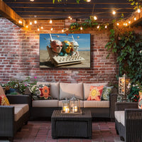 Futuristic Masks in Surreal Desert Sci-Fi Poster