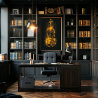 Symphony City Urban Music Vibe Violin Silhouette Impressionism Art Deco Golden Tones Nightlife Cityscape Poster