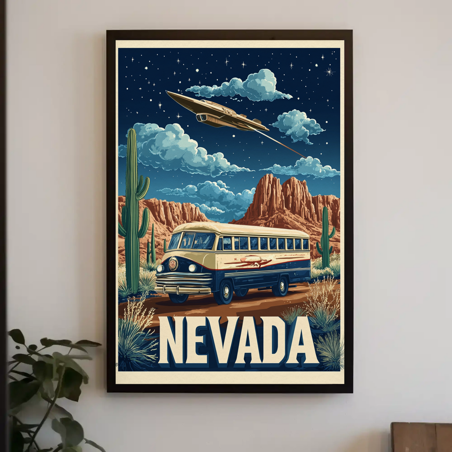 Vintage Poster Nevada Desert Bus UFO