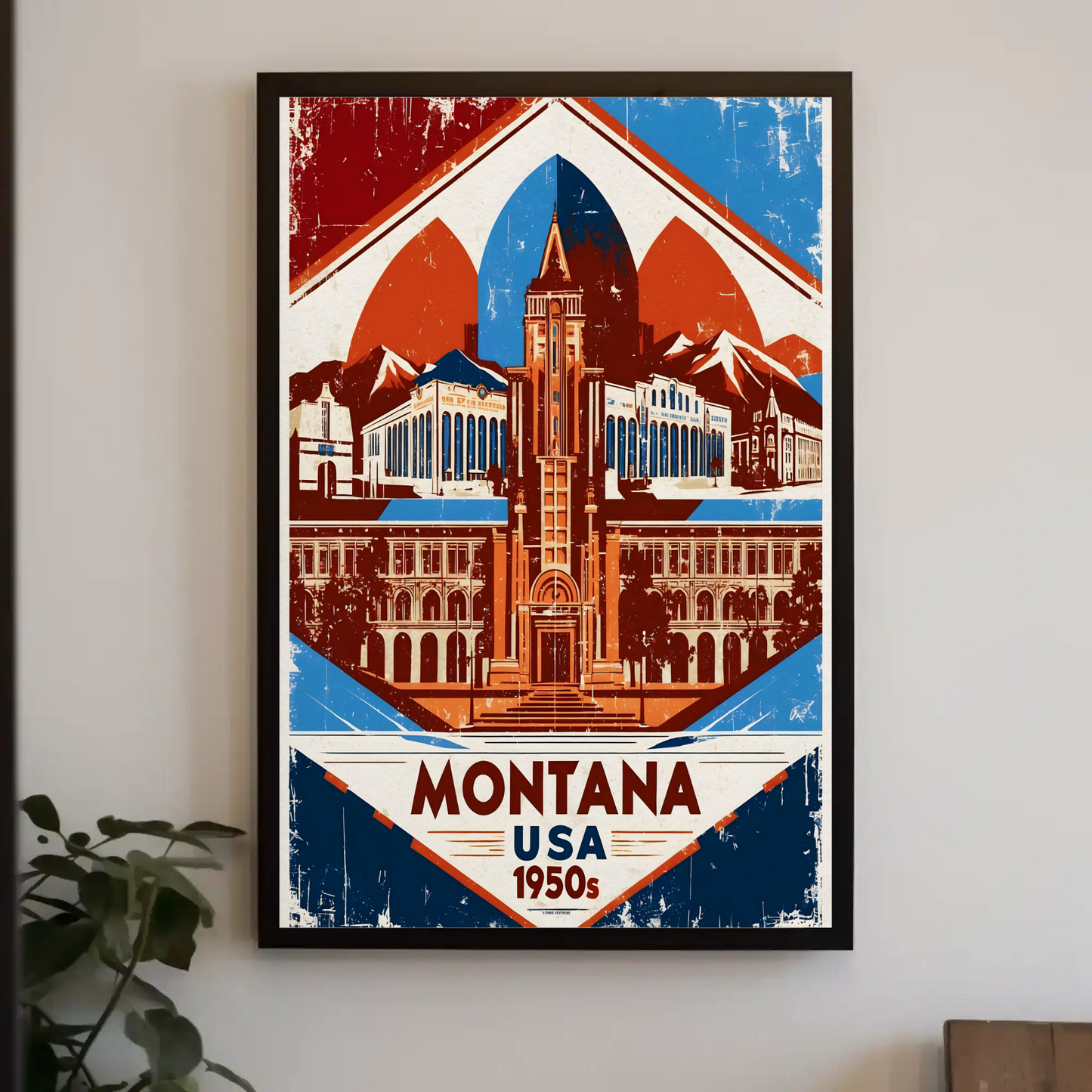 Montana USA 1950s Mountain Capitol Vintage Travel Poster
