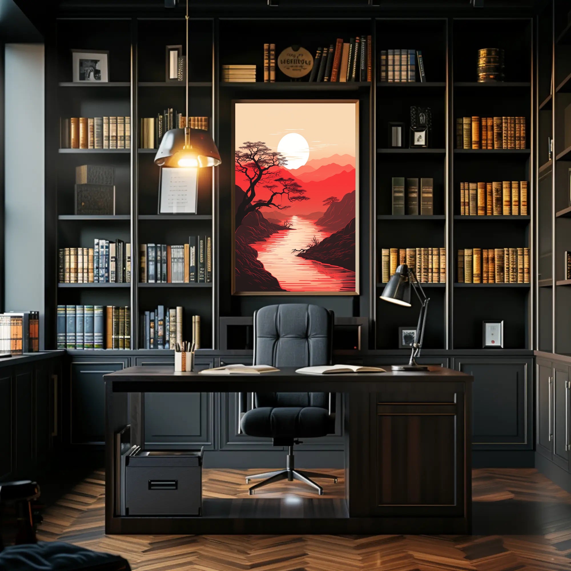 Tranquil Sunset Over Red Mountains Poster