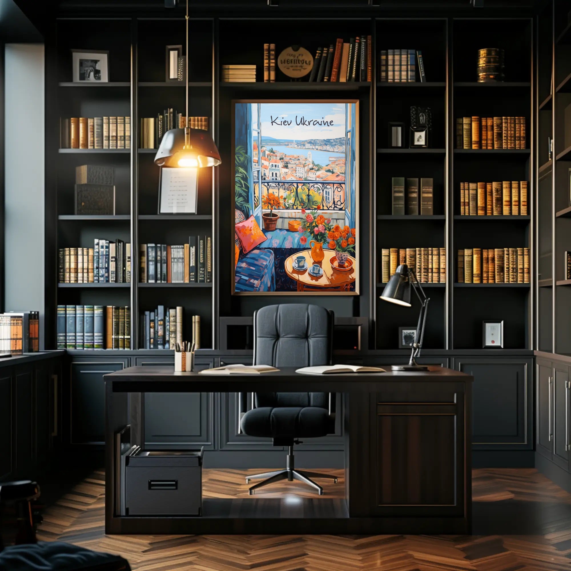 Scenic Balcony Overlooking Kiev Cityscape Poster