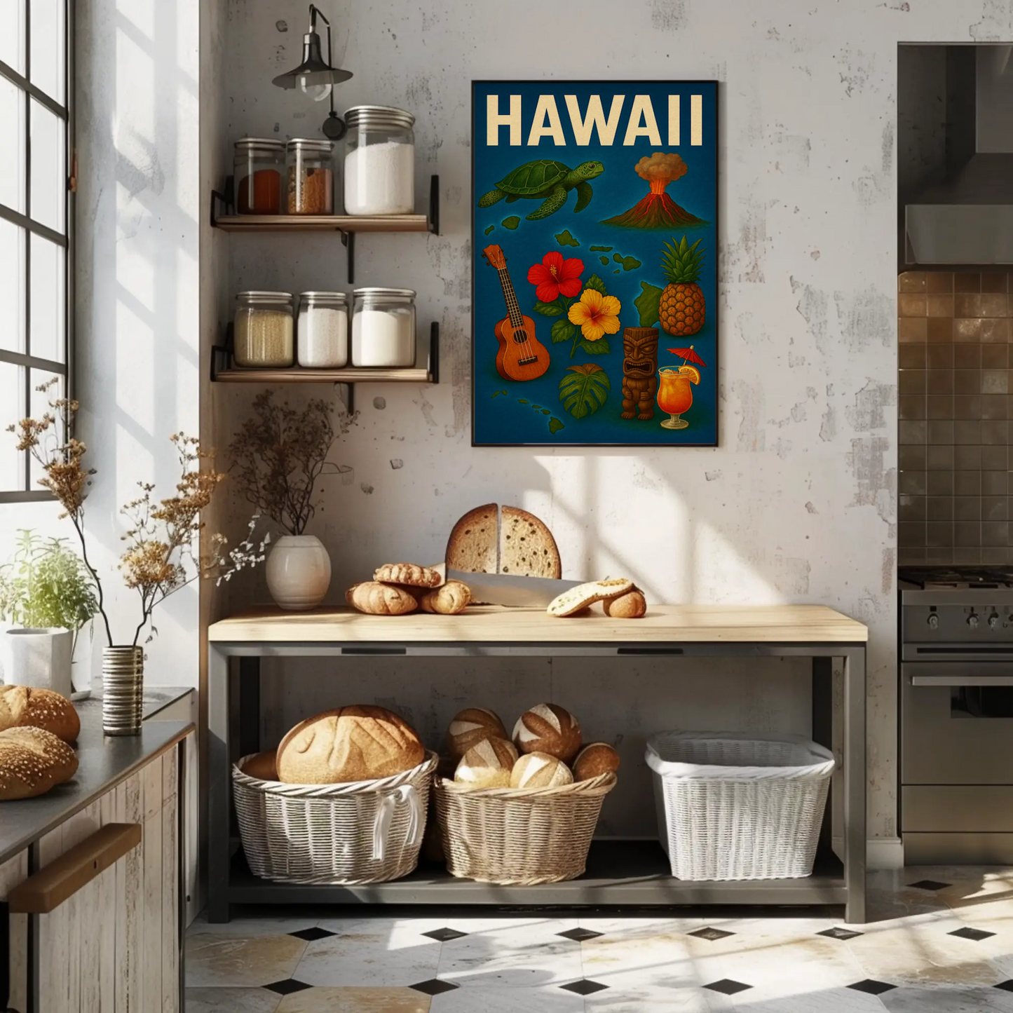 Hawaii Island Symbols Vintage Travel Poster