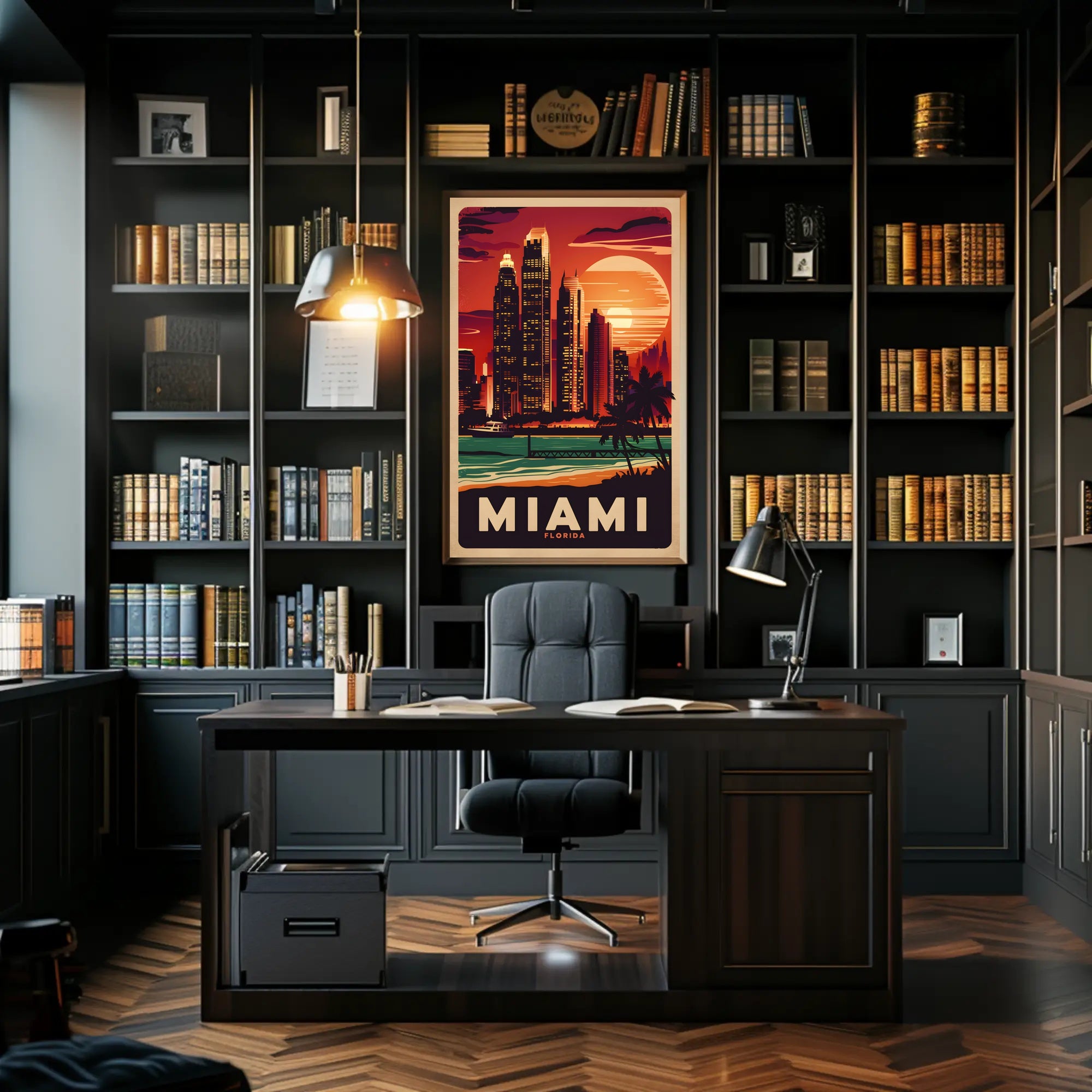 Miami Sunset Skyline Poster