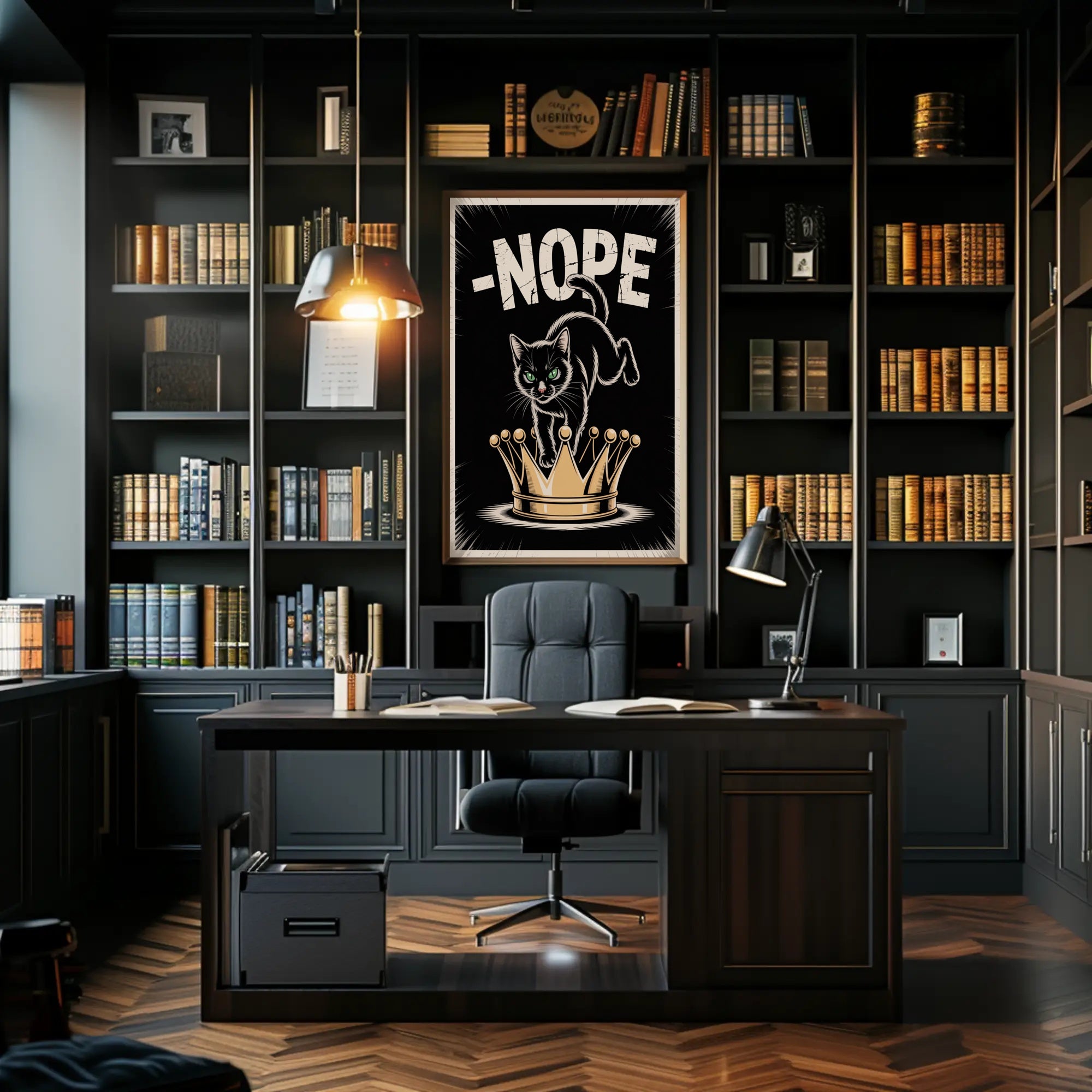 Cheeky Black Cat On Golden Crown Animal Poster