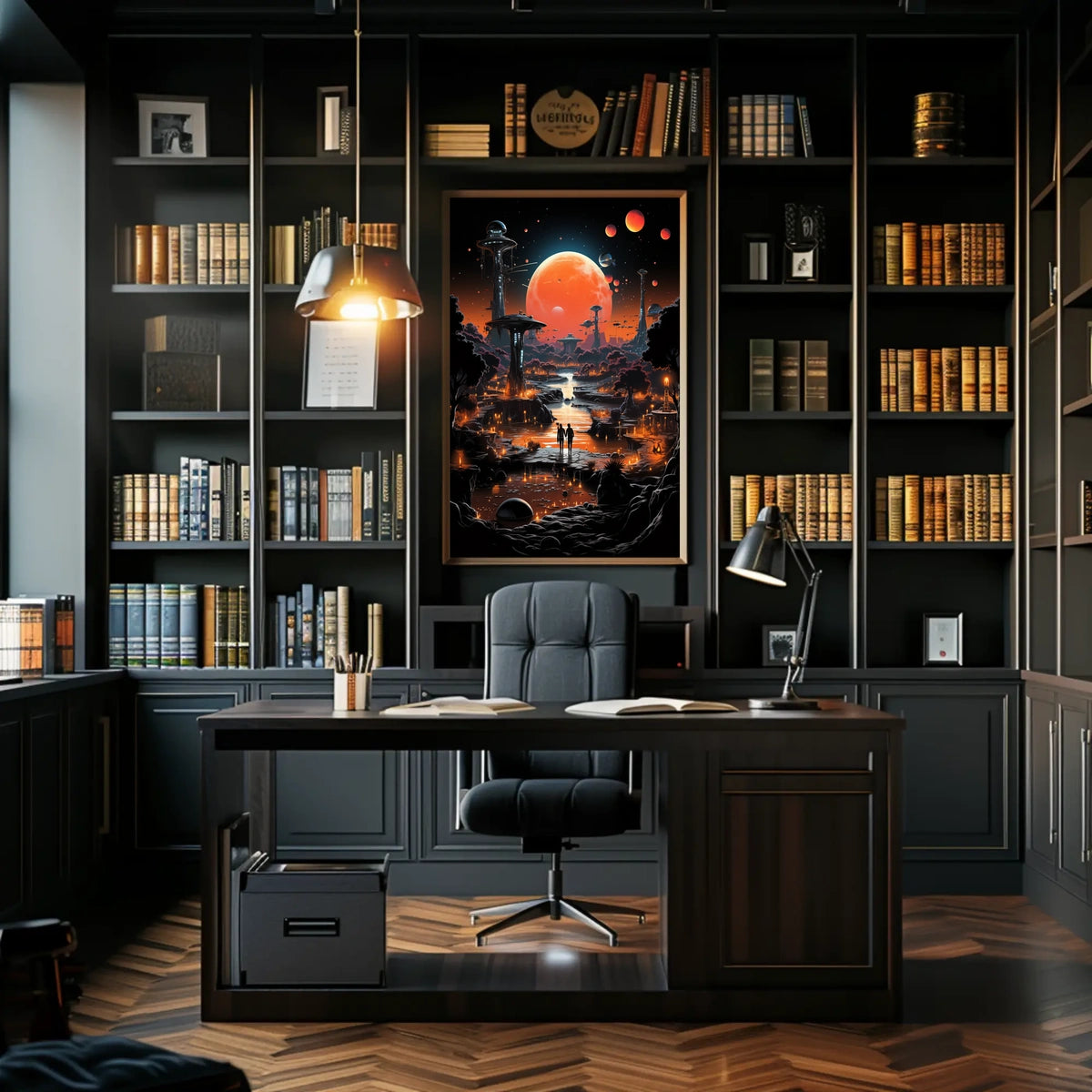 Futuristic Alien Planet Poster: Sci-Fi Landscape in Space