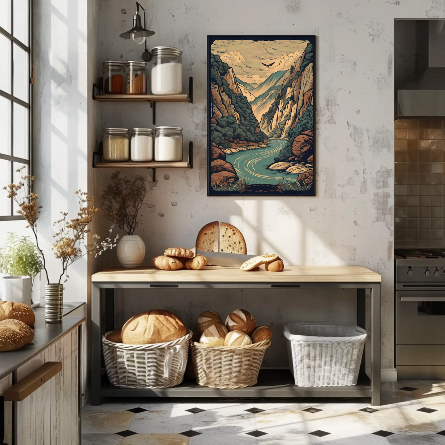 Canyon River And Soaring Bird Travel Poster