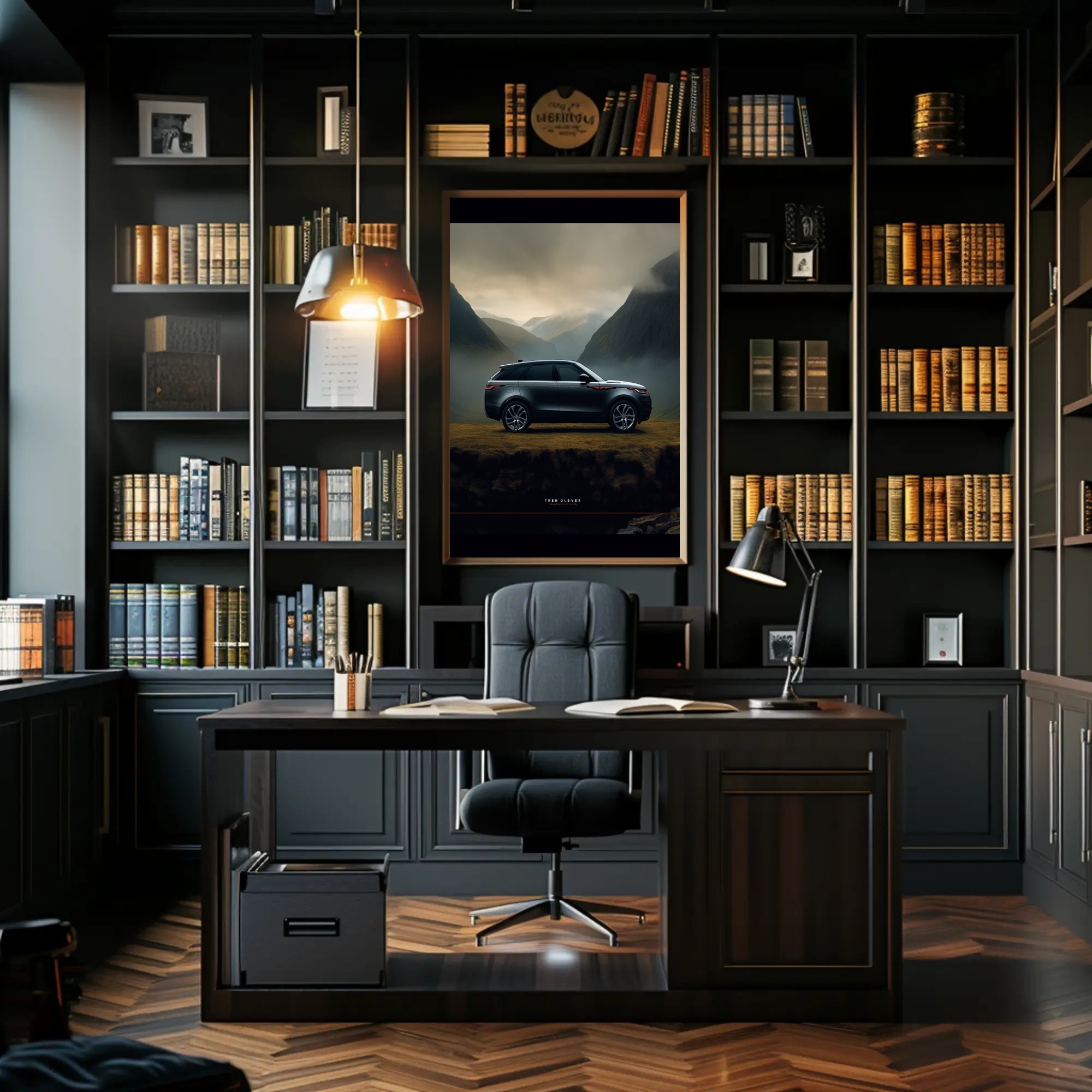 Luxury SUV in Serene Landscape Poster PosterGoat