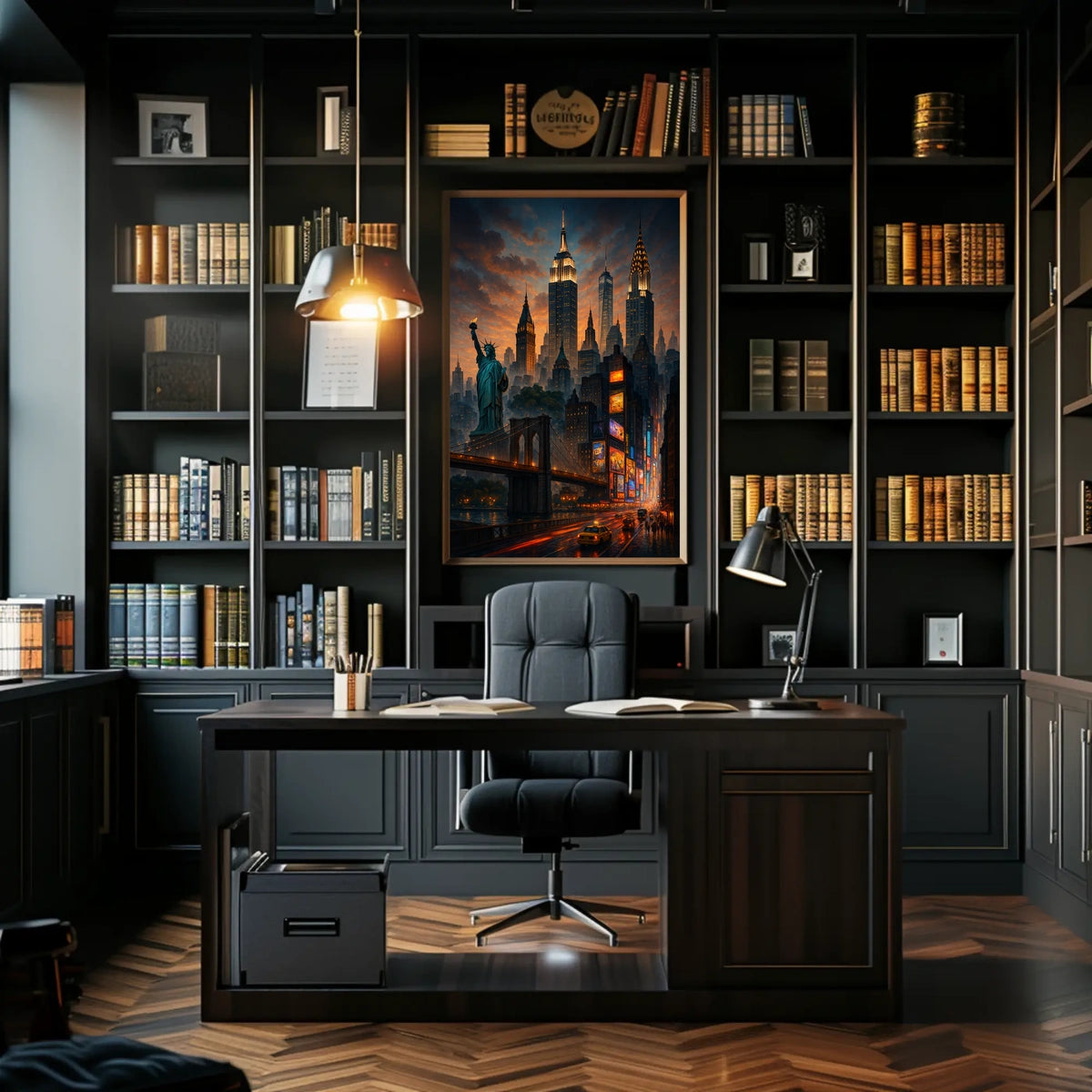 New York City Sunset Cityscape Poster Modern Wall Art