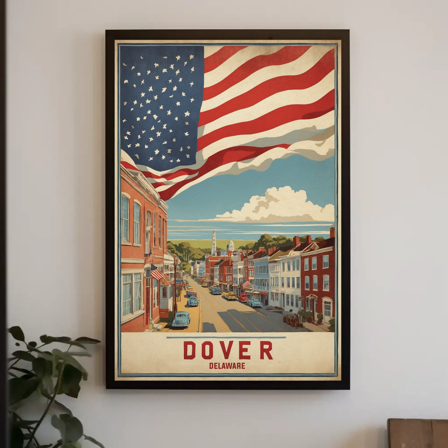 Dover Delaware Americana Main Street Vintage Travel Poster
