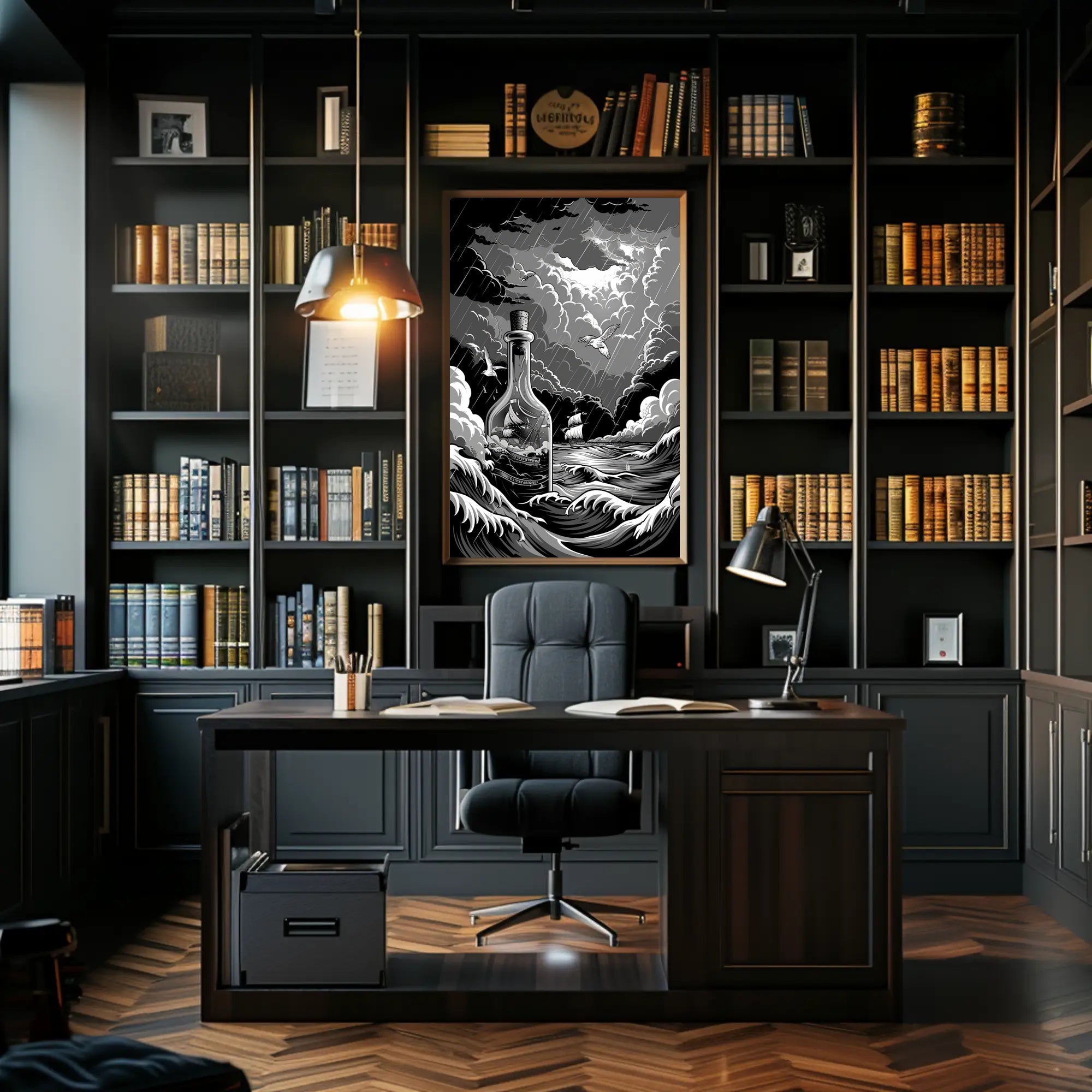 Stormy Seas in a Bottle Art Poster Print for Home Decor PosterGoat