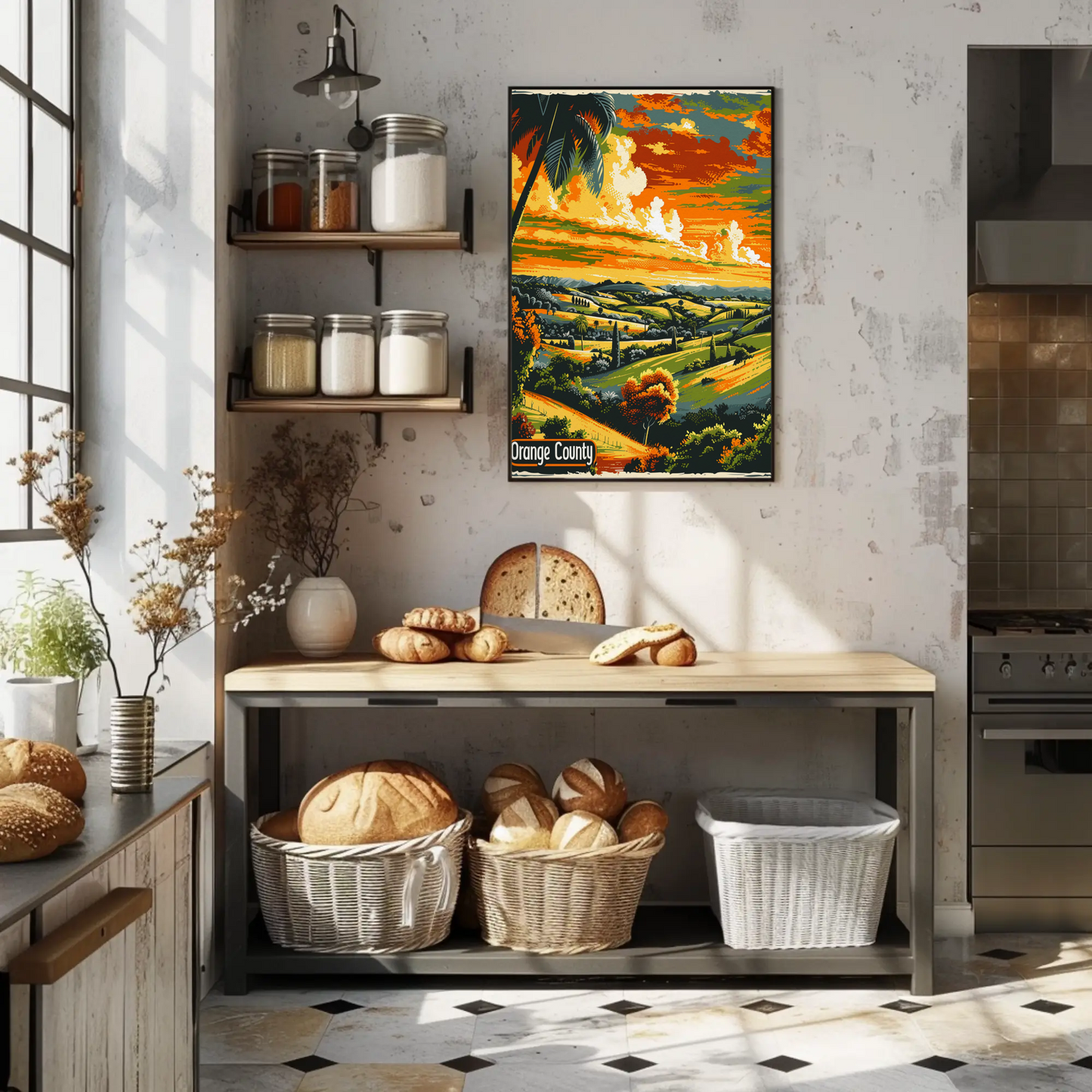 Orange County California Fields Sunset Travel Poster