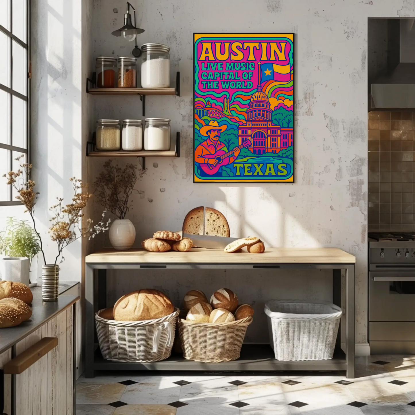 Psychedelic Sounds of Austin, Texas Travel Poster