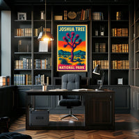 Joshua Tree Desert Sunset Retro Art Adventure Travel Bold Colorful Nightscape Classic Poster
