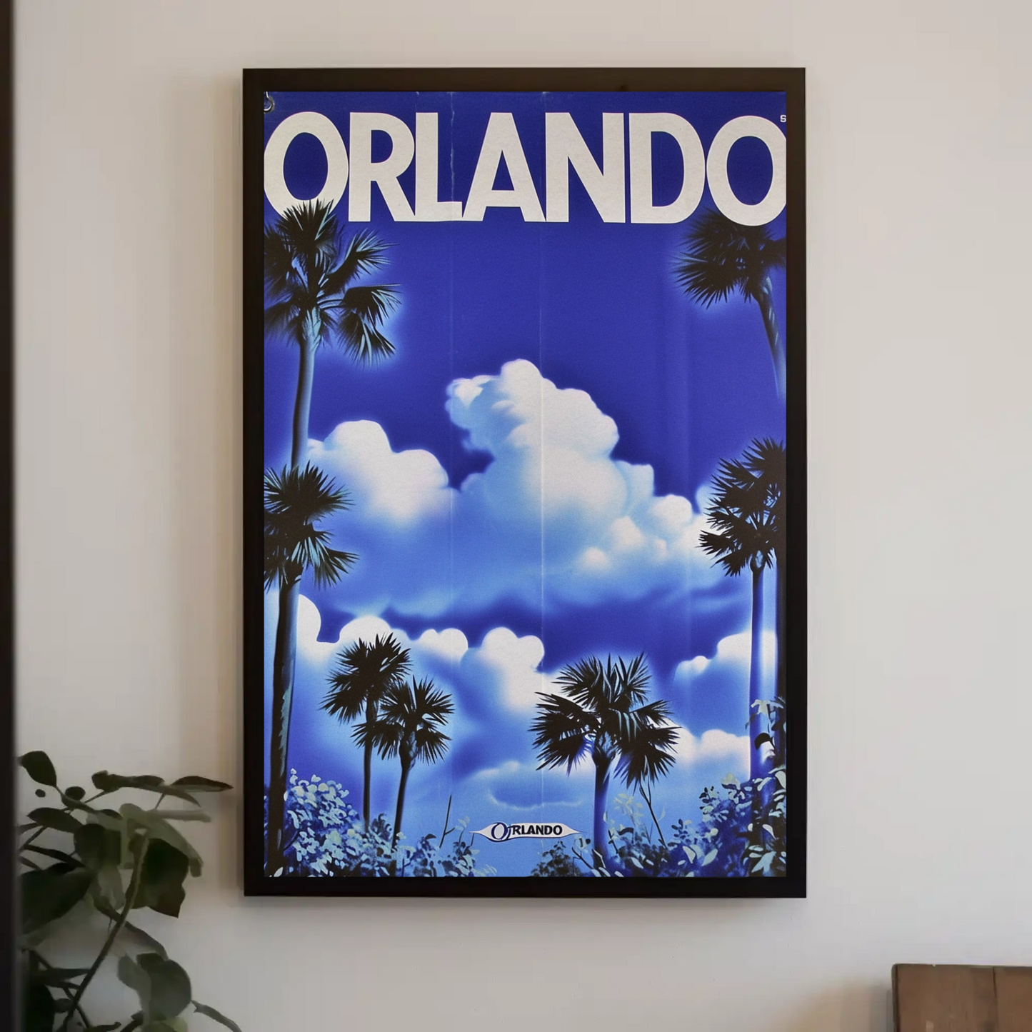 Orlando Florida Palm Trees Clouds Vintage Travel Poster