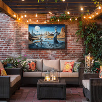 Surreal Dreamscape Poster with Ethereal Moon-Lit Desert Scene