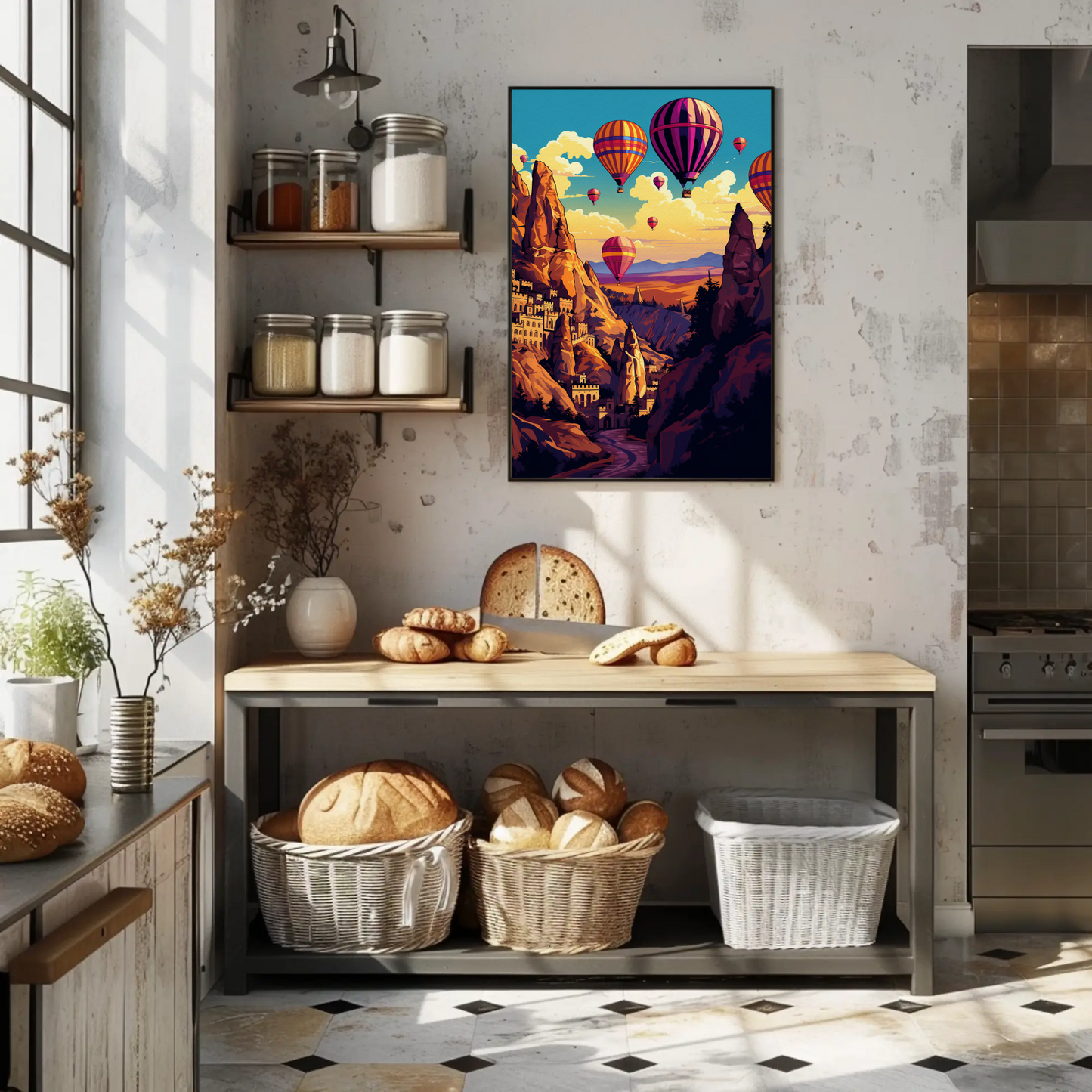 Cappadocia Hot Air Balloons Rock Formations Sky Travel Poster