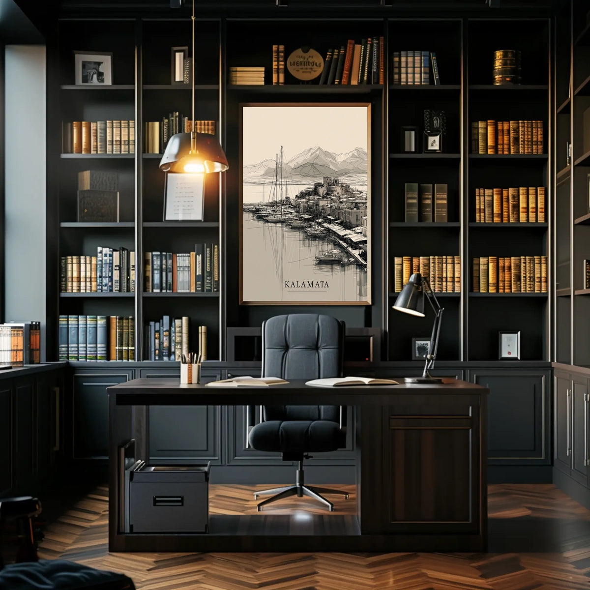 Kalamata Harbor Sketch Poster