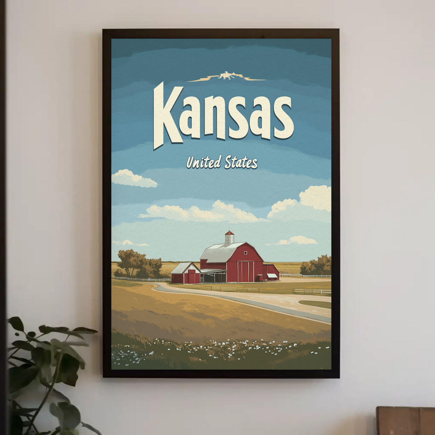 Kansas Farmstead Flat Design Vintage Poster