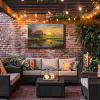 Serene Southeast Asian Sunset Rural Scene Poster