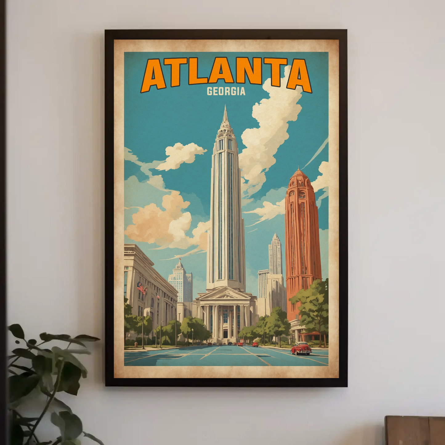 Atlanta Georgia Skyscraper Skyline Vintage Travel Poster