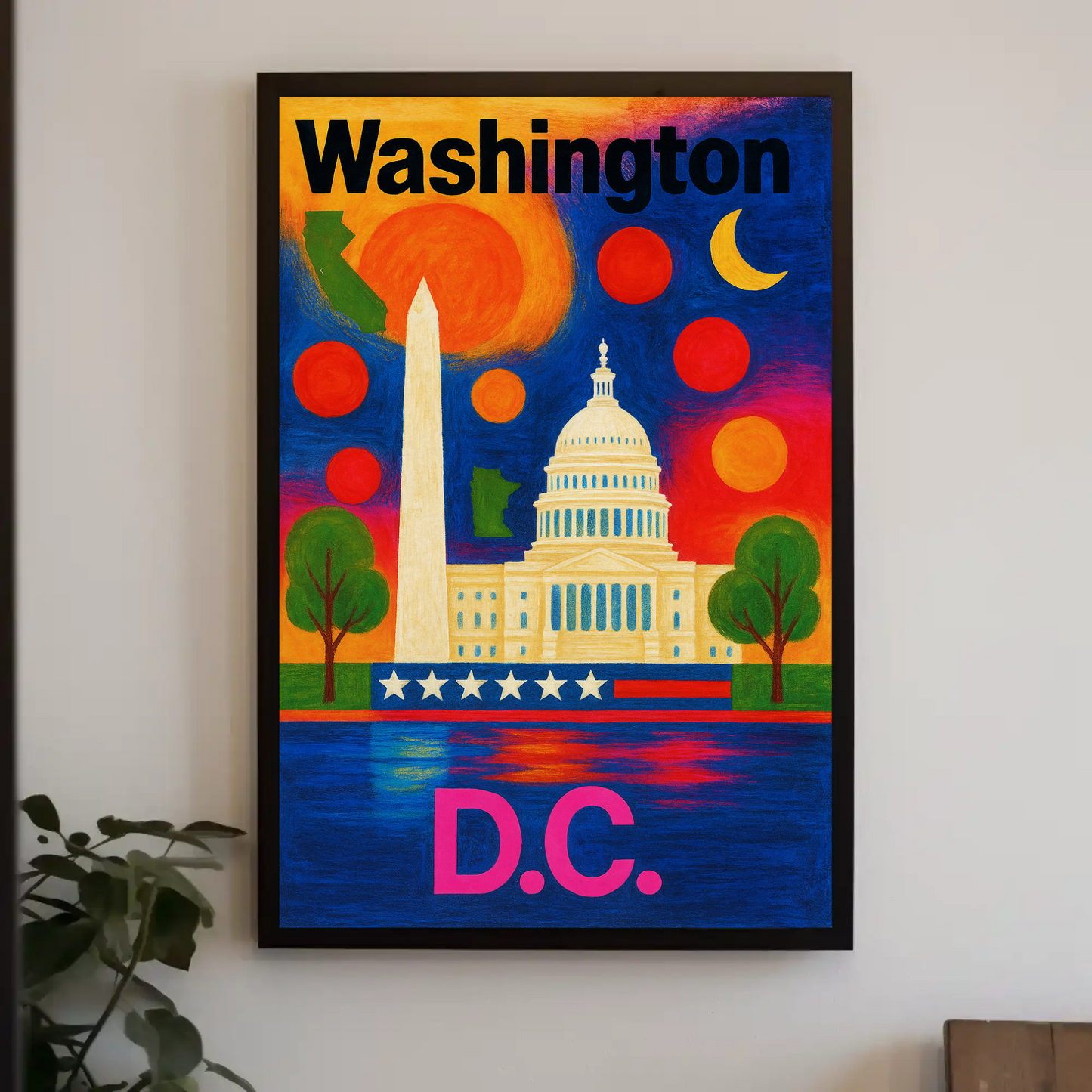 Washington DC Capitol Monument Patriotic Night Vintage Travel Poster