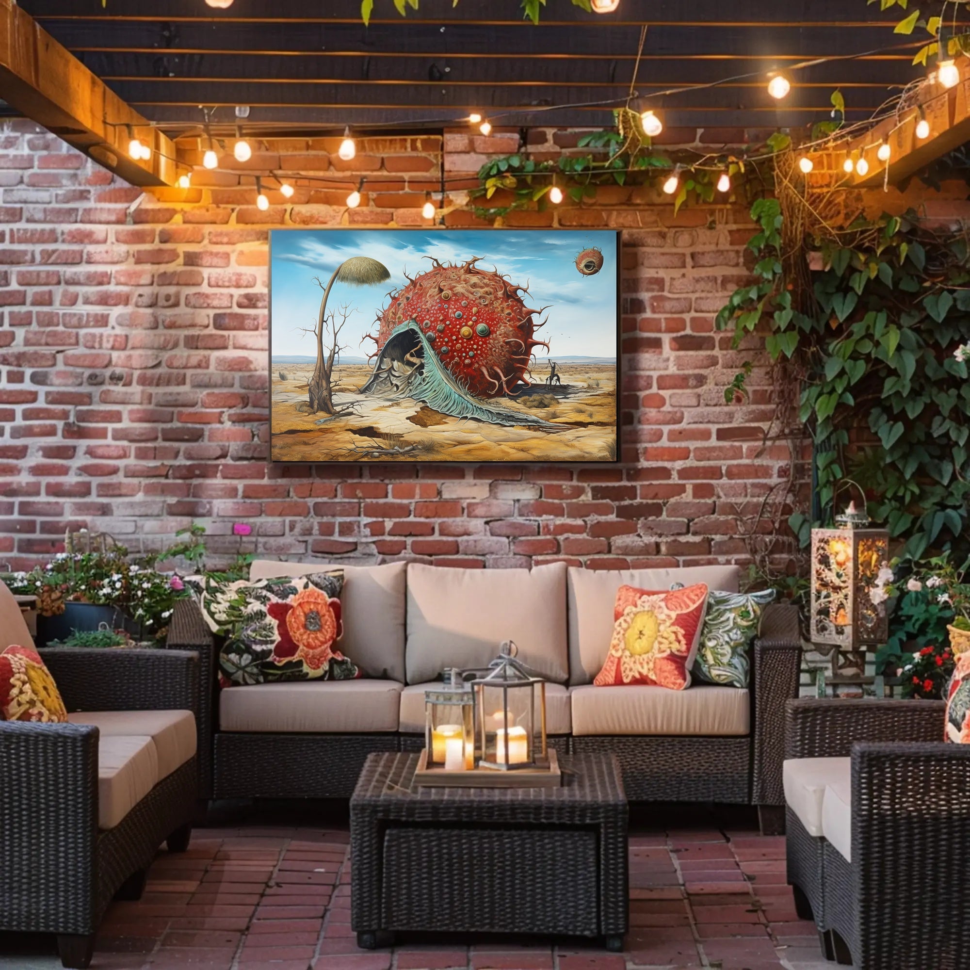 The poster presents a surreal, otherworldly landscape set in what appears to be Travel Poster