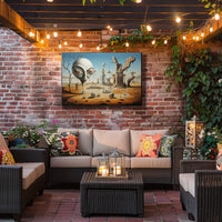 Surreal Desertscape with Abstract Alien Figure Artistic Poster