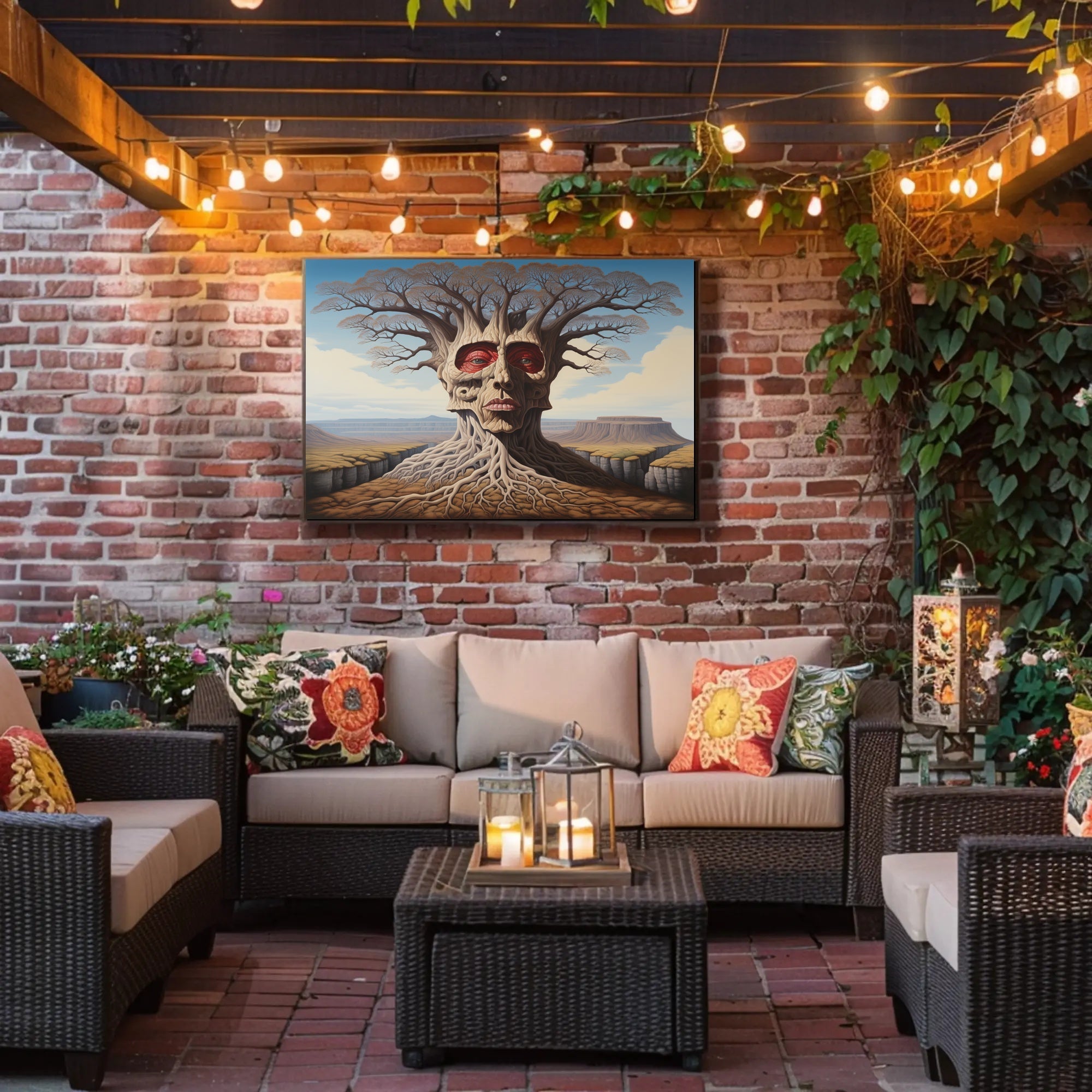 Surreal Tree Face in a Mystical Desert: Artistic Poster