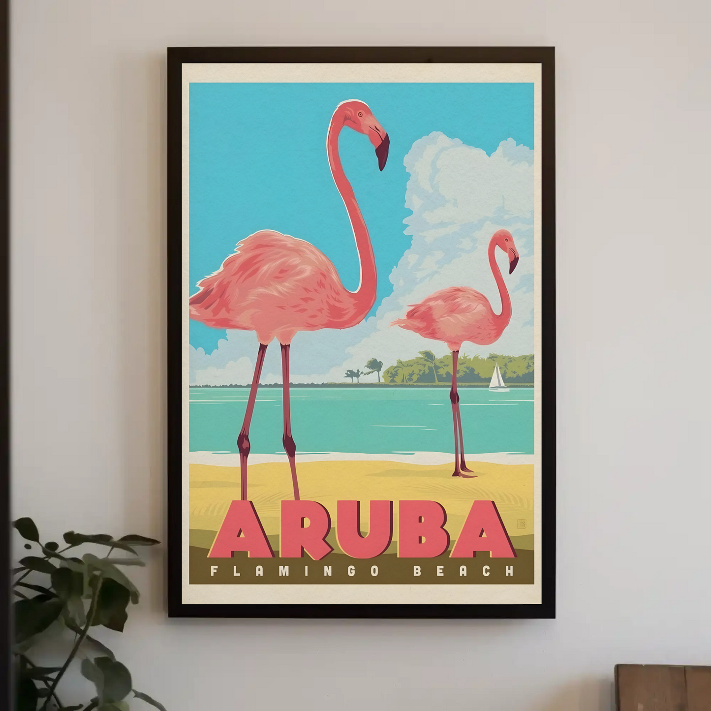 Vintage Poster Aruba Flamingo Beach