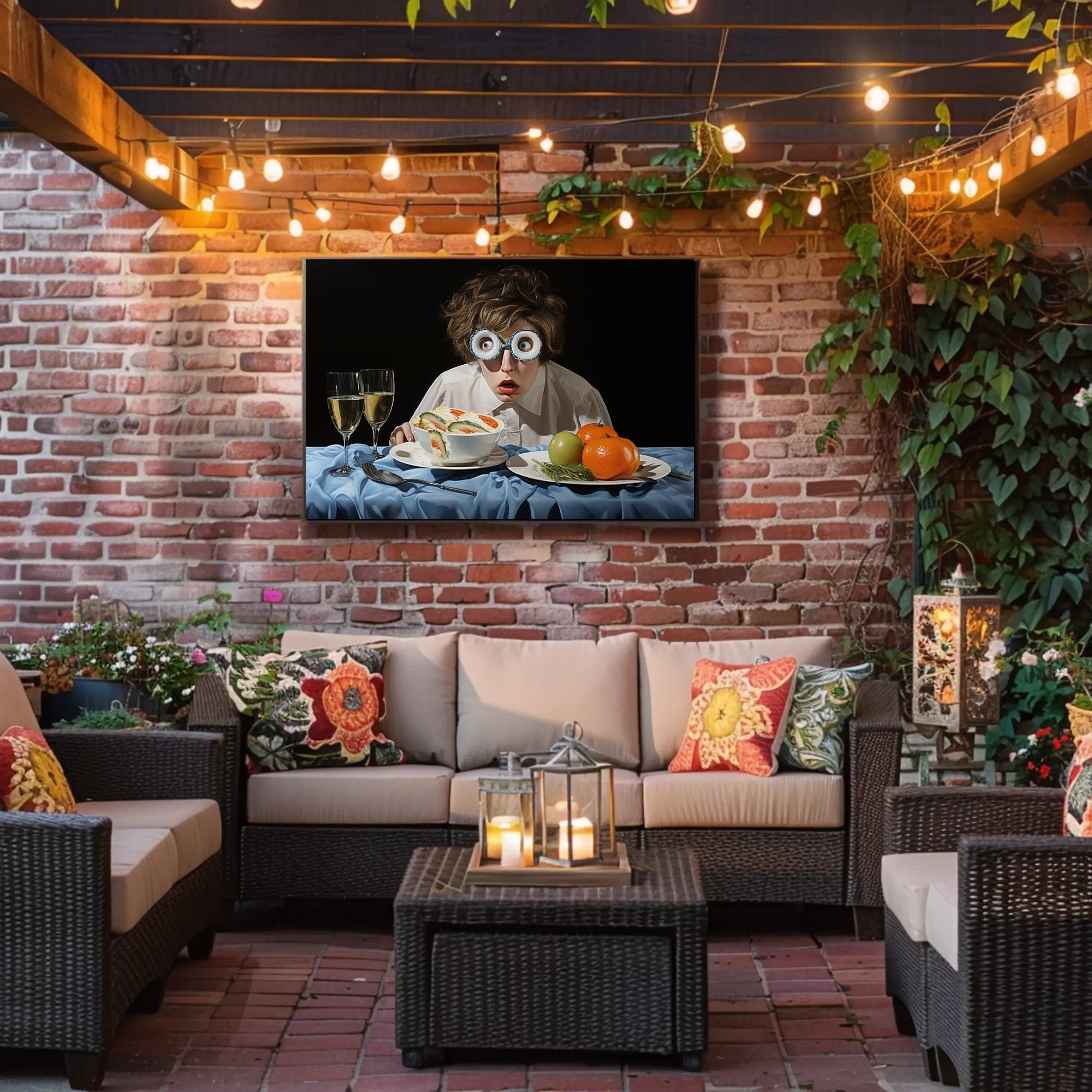 Surprised Dining Experience in Surreal Artistic Poster