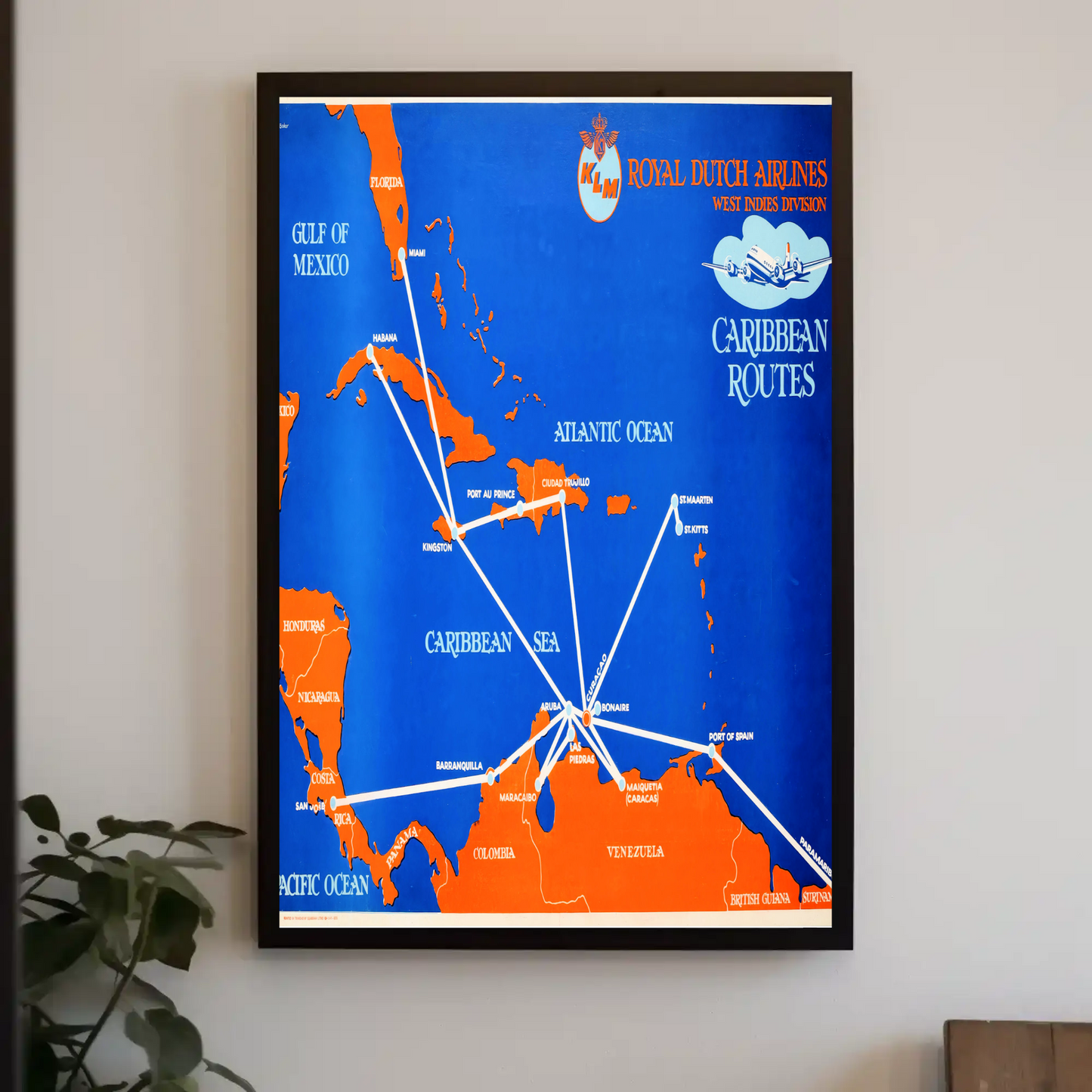 KLM Caribbean Routes Vintage Poster