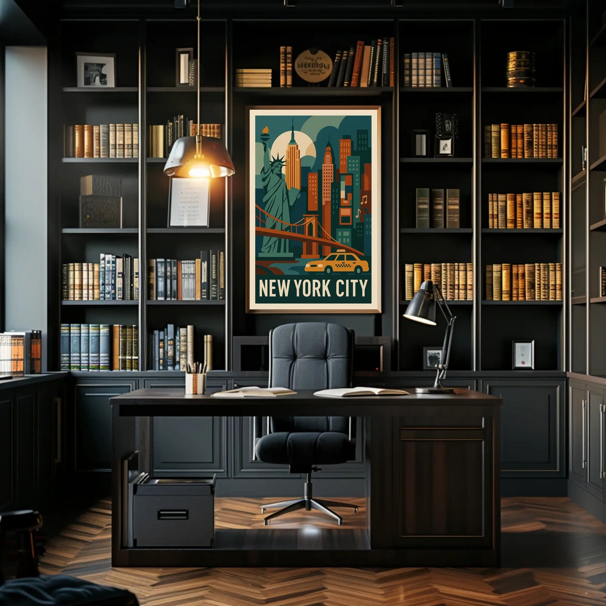 New York City Neon Skyline Cityscape Poster Retro Wall Art