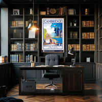 Vintage Cambridge Travel Scene with Punting on the River Travel Poster PosterGoat