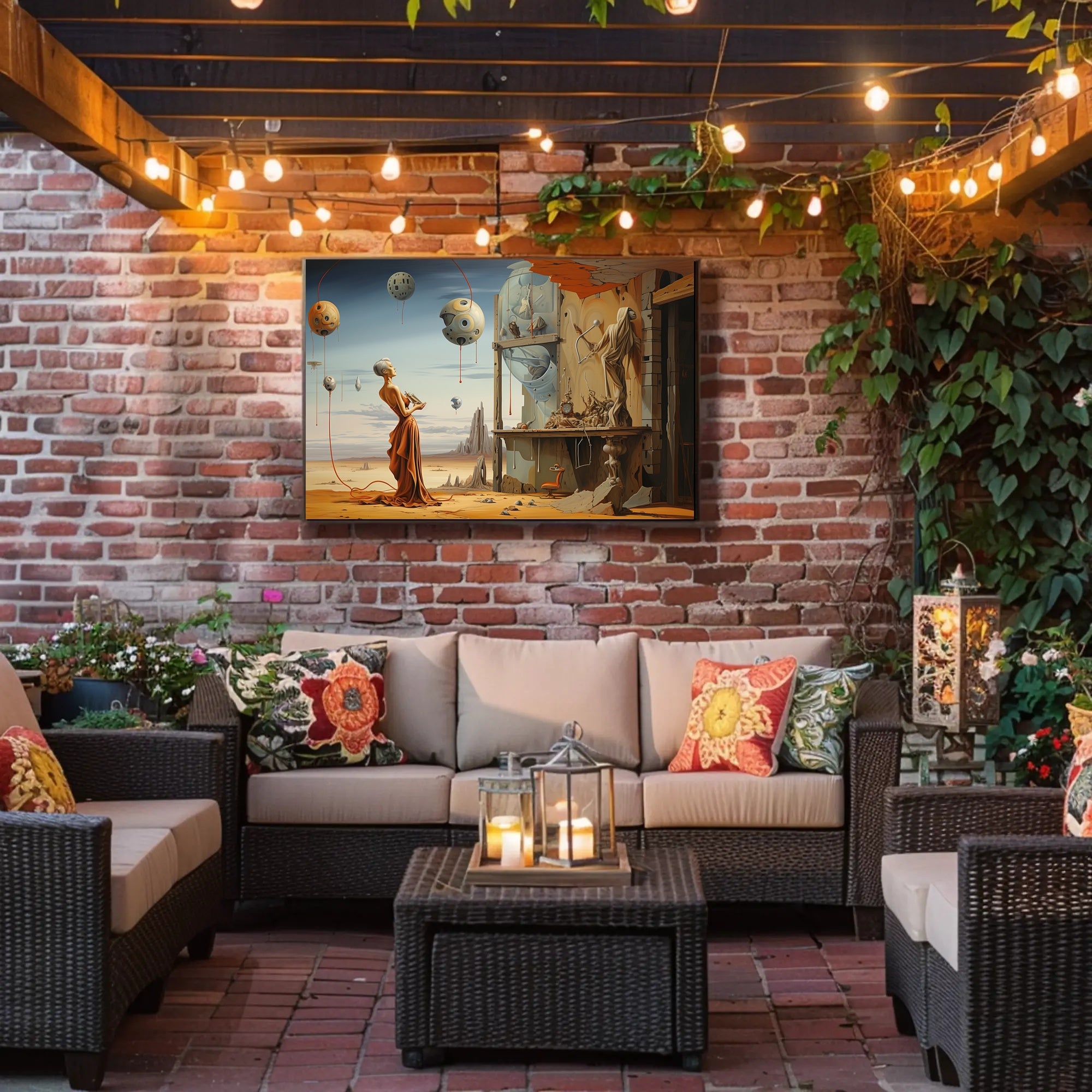 Surreal Desertscape with Futuristic Figure: Artistic Poster