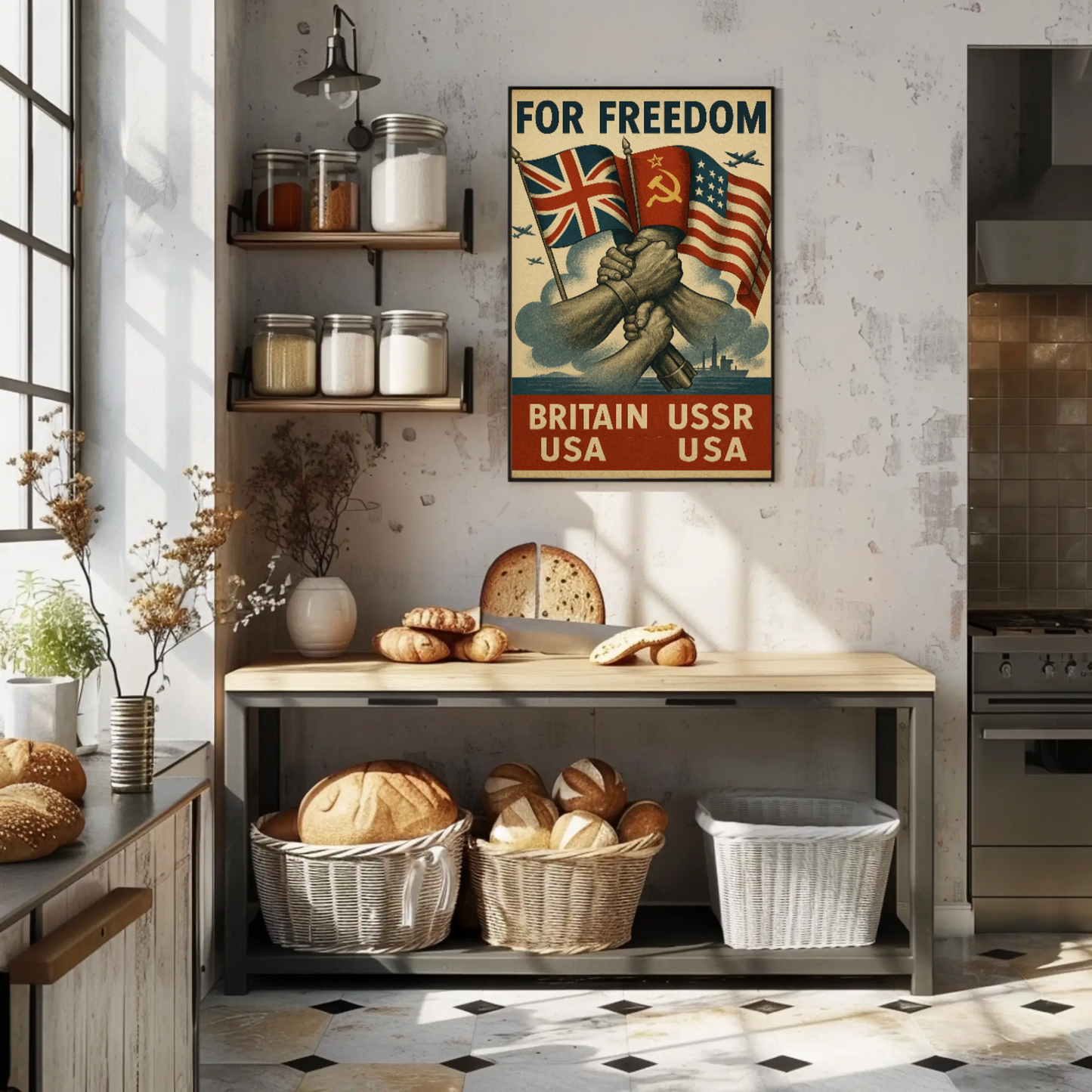 Allied Unity for Freedom WWII Propaganda Poster