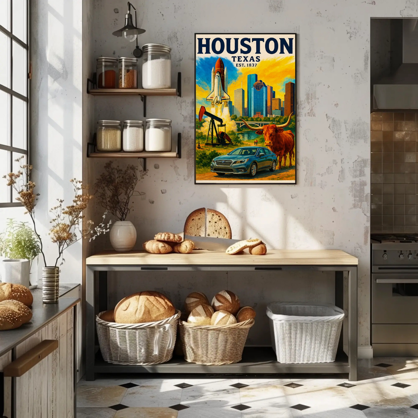 Houston Texas Longhorn Space Skyline Art Poster