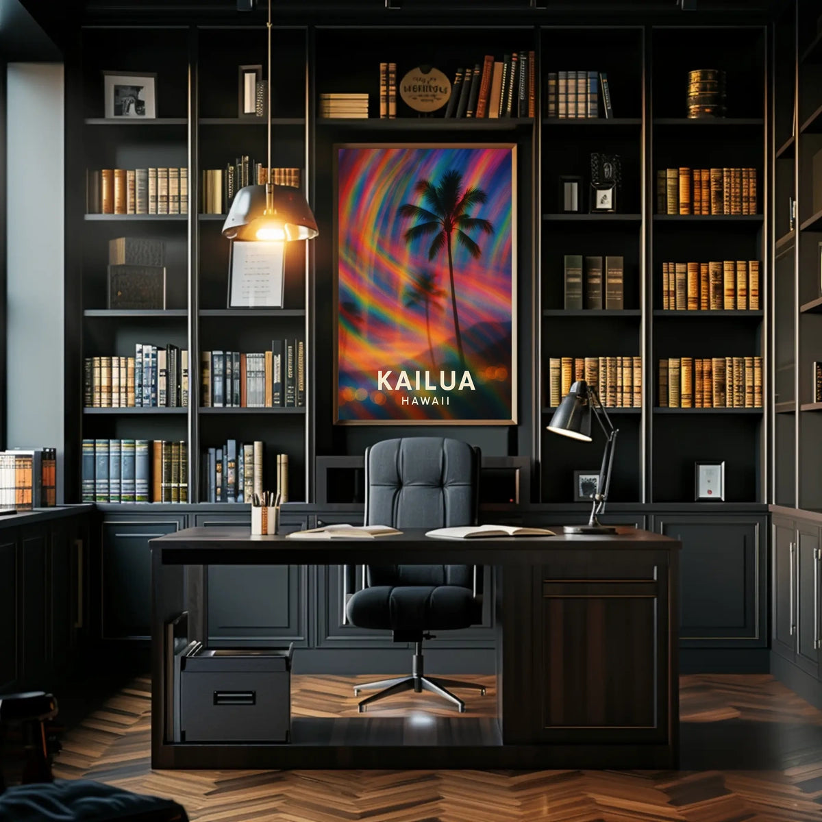 Tropical Kailua Palm Tree Abstract Art Surrealism Digital Painting Vibrant Hawaiian Paradise Sunset Colors Poster