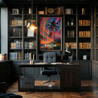 Tropical Kailua Palm Tree Abstract Art Surrealism Digital Painting Vibrant Hawaiian Paradise Sunset Colors Poster