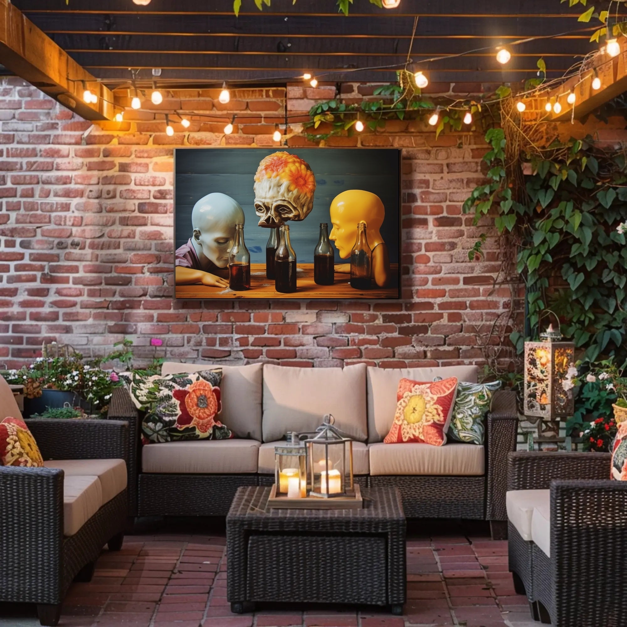 Surreal Mannequin Heads at Table - Abstract Artistic Poster