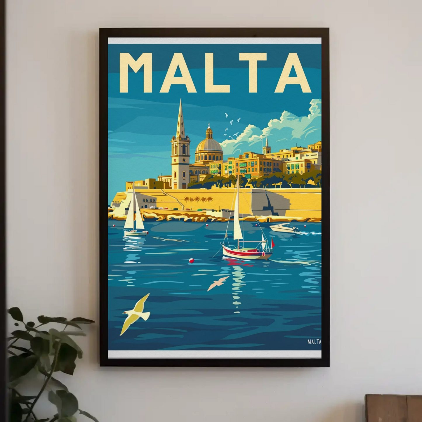 Malta Vintage Travel Poster - Mediterranean Harbor
