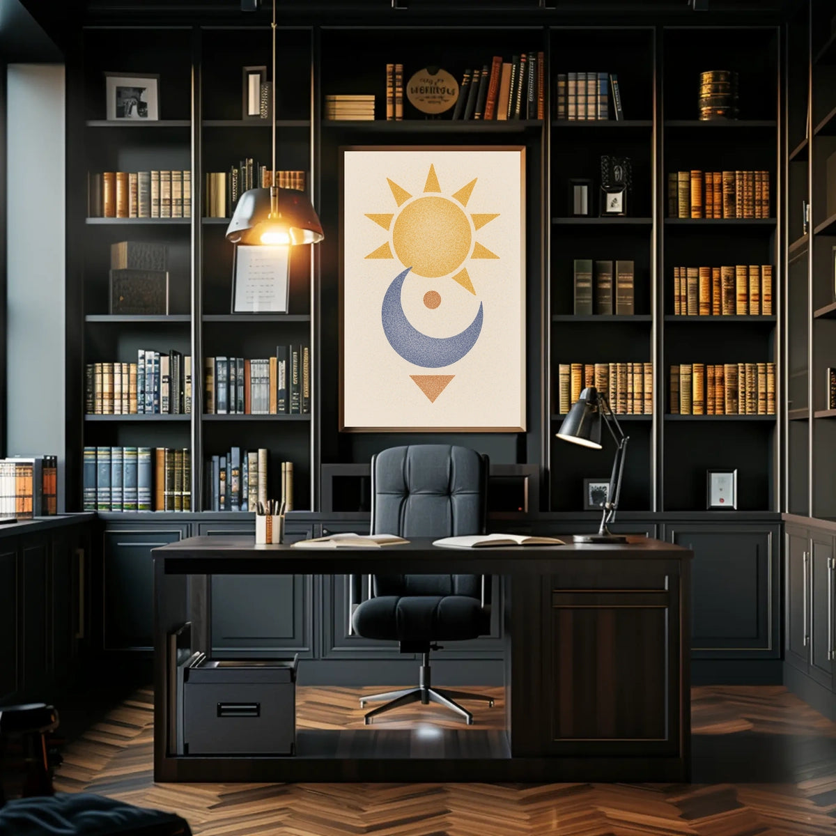 Stylized Sun and Moon Abstract Artistic Poster