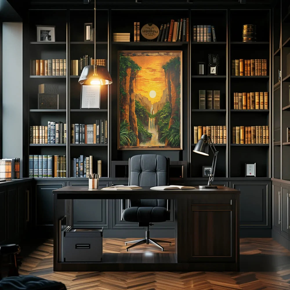 Majestic Waterfall Tropical Landscape Art Poster