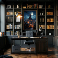 Moonlit Pagoda Village Poster