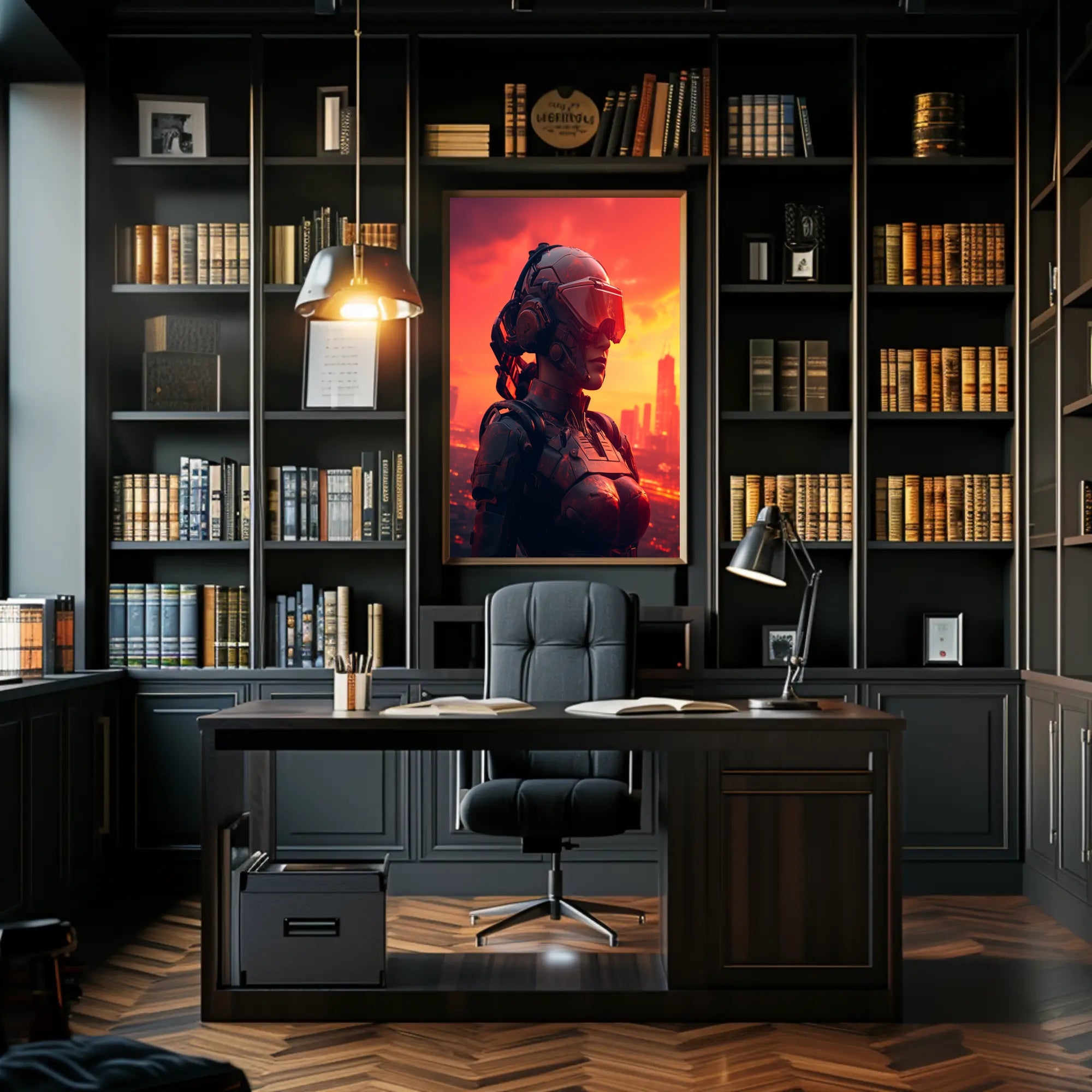 Cybernetic Sentinel At Sunset Poster PosterGoat