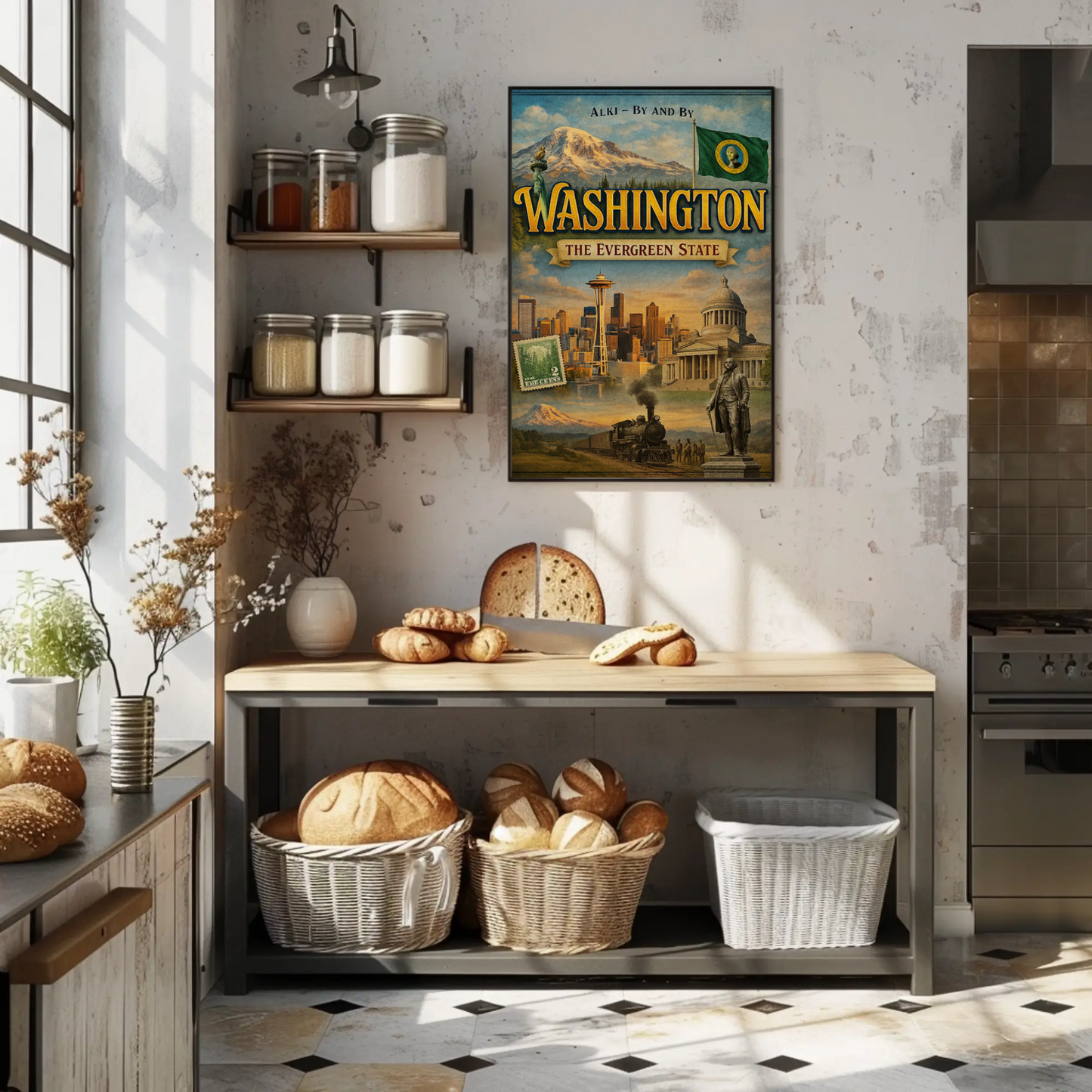 Washington DC White House Capitol Vintage Illustration Travel Poster
