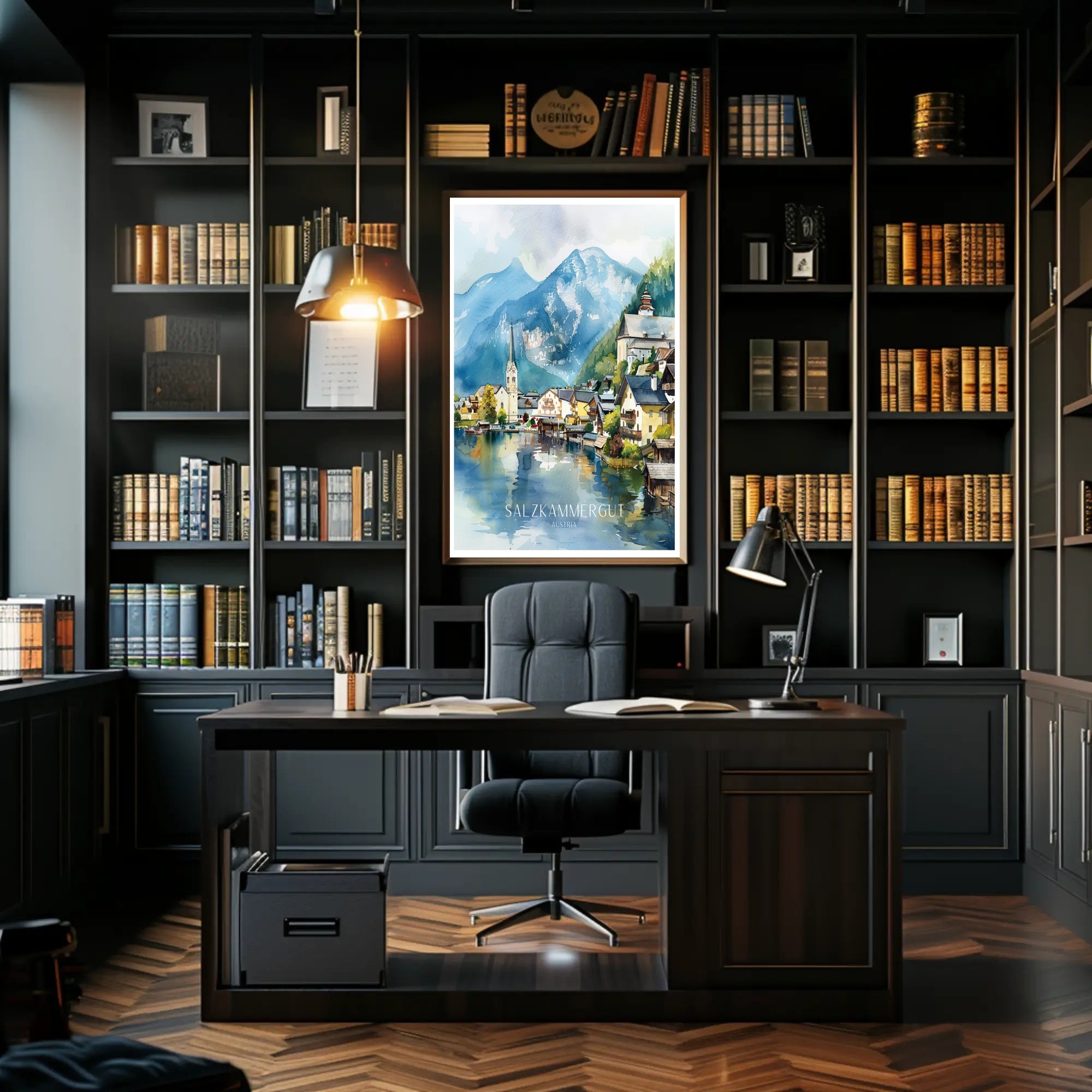 Serene Salzkammergut Austria Travel Watercolor Poster PosterGoat