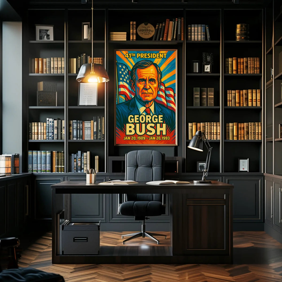 George H. W. Bush 41st President of the United States Colorful Comic Book Style Poster